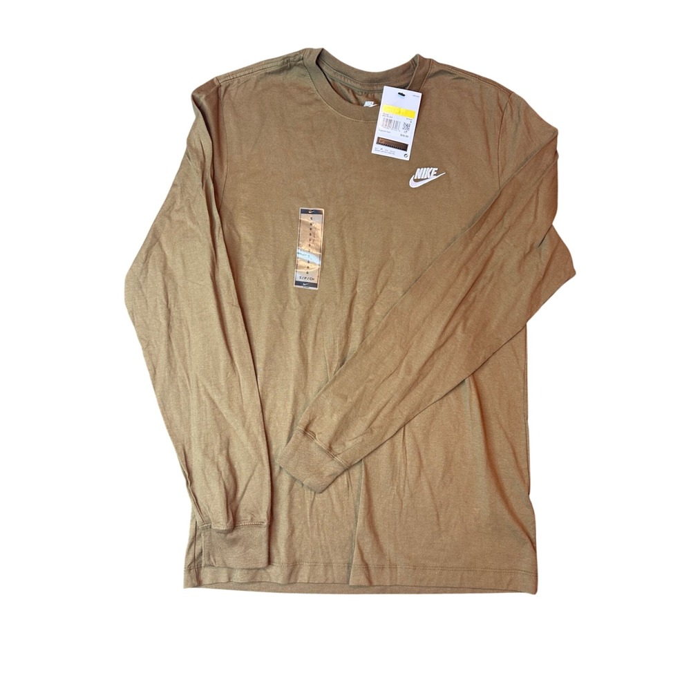 Nike Mens Sportswear Long Sleeve Futura Logo Tee Olive Brown AR5193-235 Small